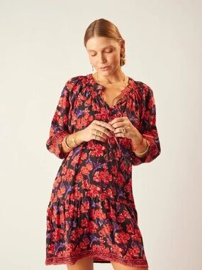 Natalie Martin Maggie Dress in 100% Silk Watercolor Print Onyx sz Small